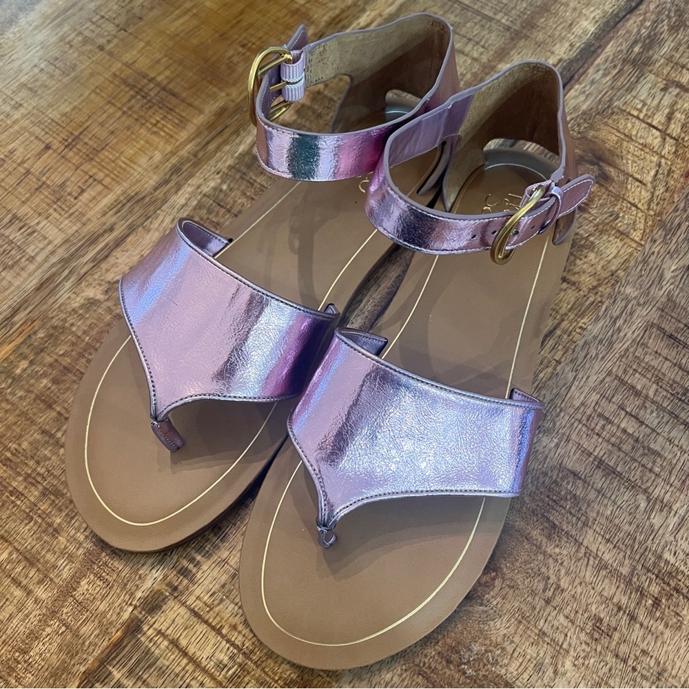 Franco Sarto Ruth Thong Sandals Pink Metallic Ankle Strap Size 10 New - Picture 2 of 9